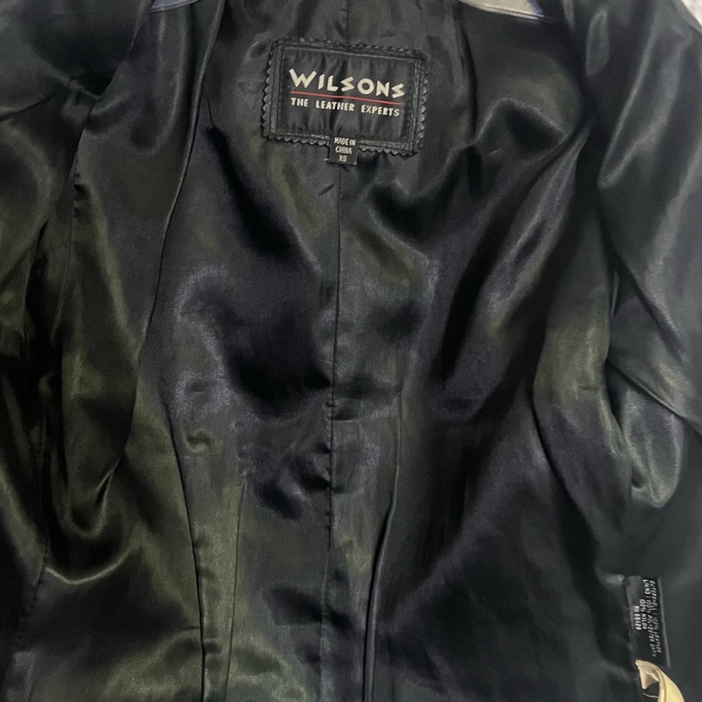 Wilsons Black Full Grain Leather Moto Fitted Jacket Zip Close 2 front Pockets XS - Picture 6 of 8